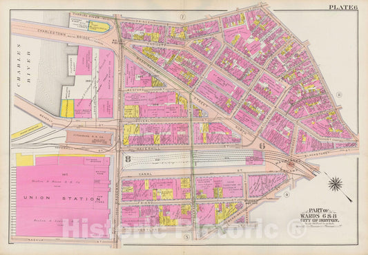 Historic Map : Atlas City of Boston: Boston Proper and Back Bay, Boston 1908 Plate 006 , Vintage Wall Art