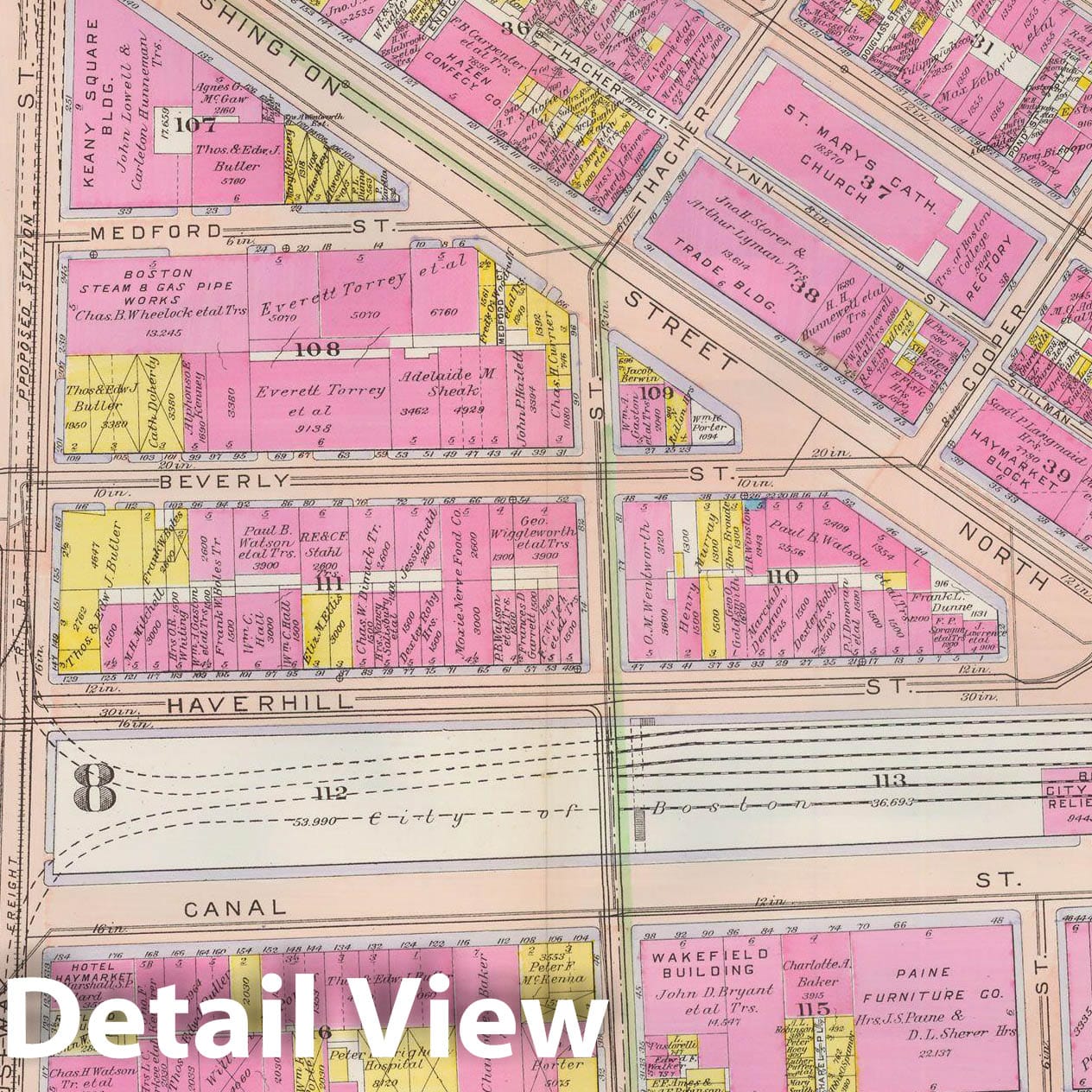 Historic Map : Atlas City of Boston: Boston Proper and Back Bay, Boston 1908 Plate 006 , Vintage Wall Art
