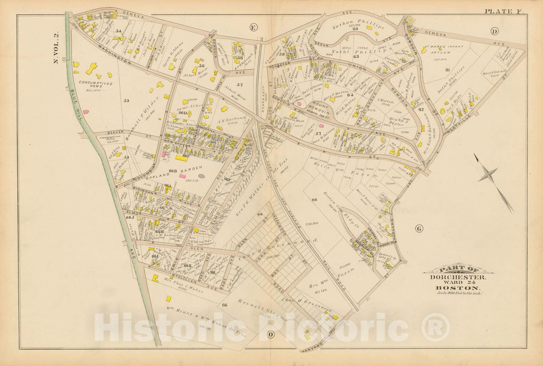 Historic Map : Atlas of Dorchester, Dorchester 1884 Plate F , Vintage Wall Art