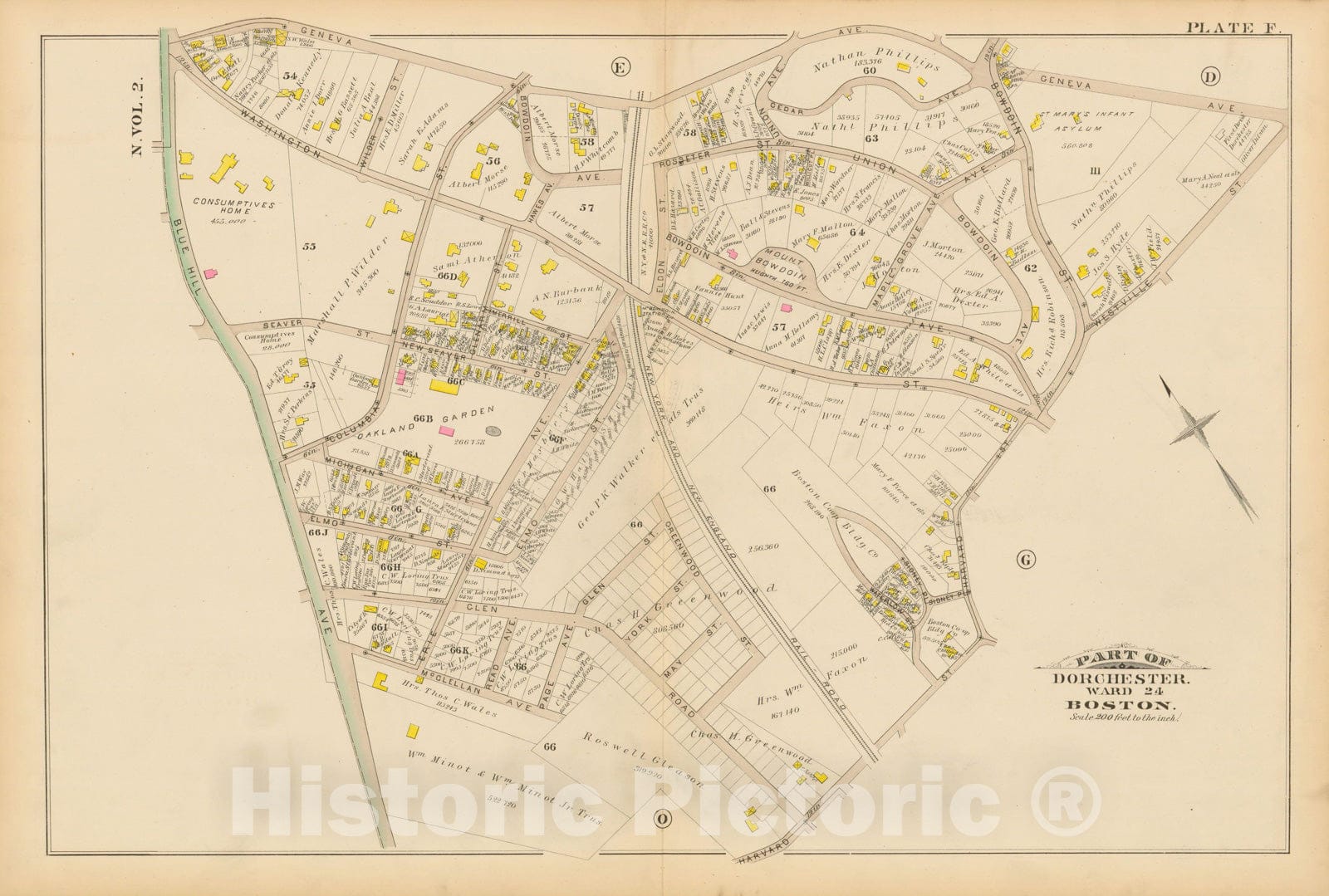Historic Map : Atlas of Dorchester, Dorchester 1884 Plate F , Vintage Wall Art