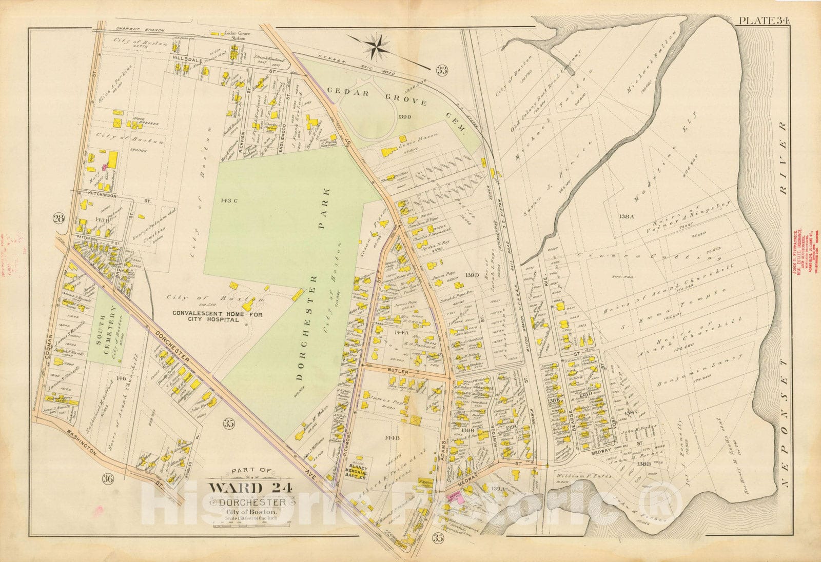 Historic Map : Atlas City of Boston, Vol. 5, Dorchester, Dorchester 1898 Plate 034 , Vintage Wall Art