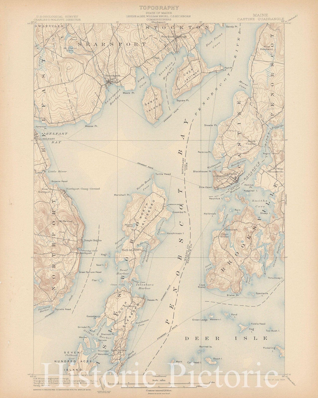 Historic Map : Atlas of Maine 1905, Brooksville & Castine & Islesboro & Northport & Searsport 1905 Topographic Map , Vintage Wall Art
