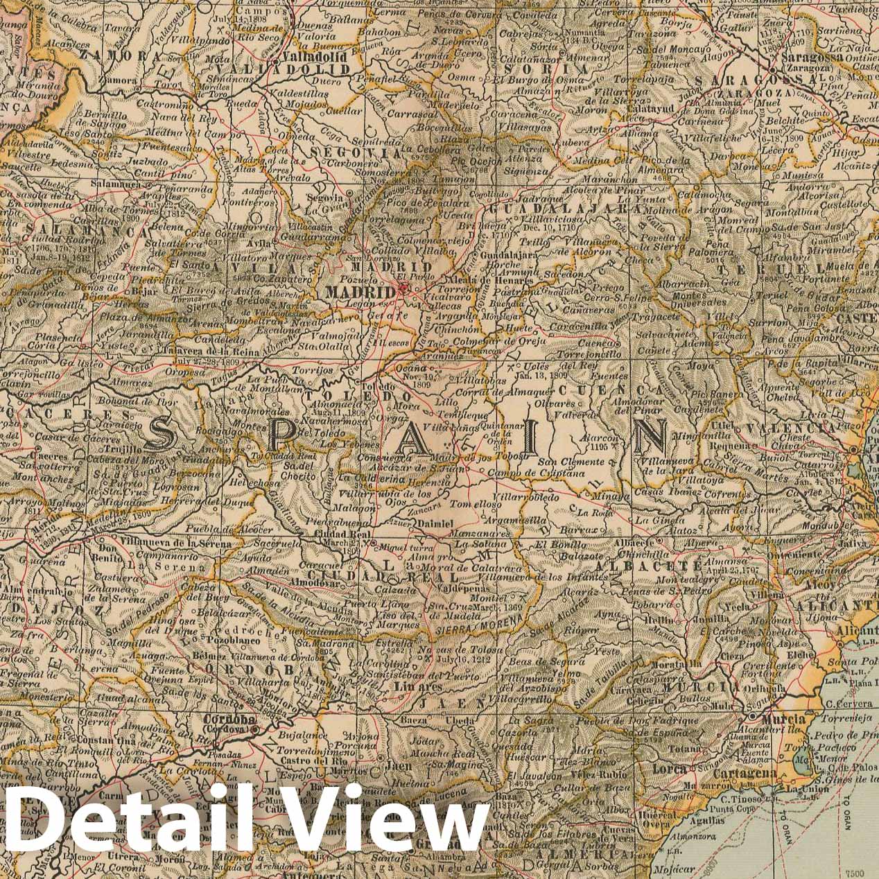 Historic Map : Spain & Portugal 1897 , The Century Atlas World , Vintage Wall Art