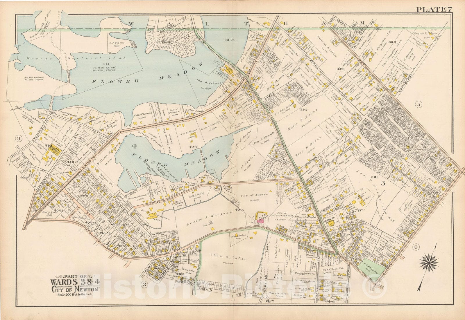 Historic Map : Atlas City of Newton, MA, Newton 1907 Plate 007 , Vintage Wall Art