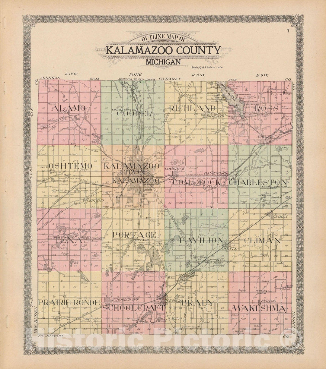 Historic Map : Kalamazoo 1910 , Standard Atlas of Kalamazoo County , v9, Vintage Wall Art