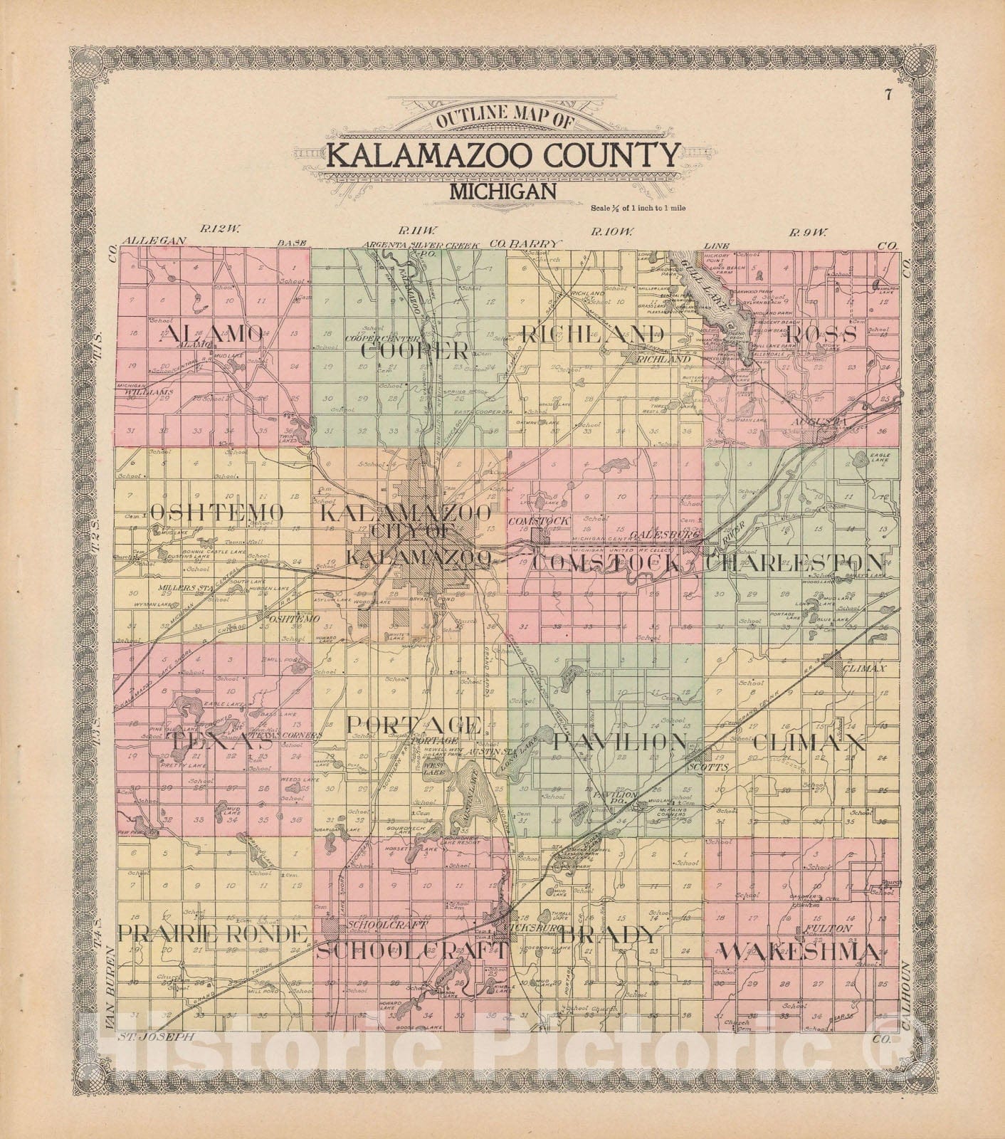 Historic Map : Kalamazoo 1910 , Standard Atlas of Kalamazoo County , v9, Vintage Wall Art