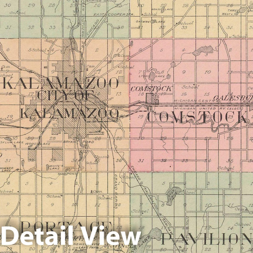 Historic Map : Kalamazoo 1910 , Standard Atlas of Kalamazoo County , v9, Vintage Wall Art