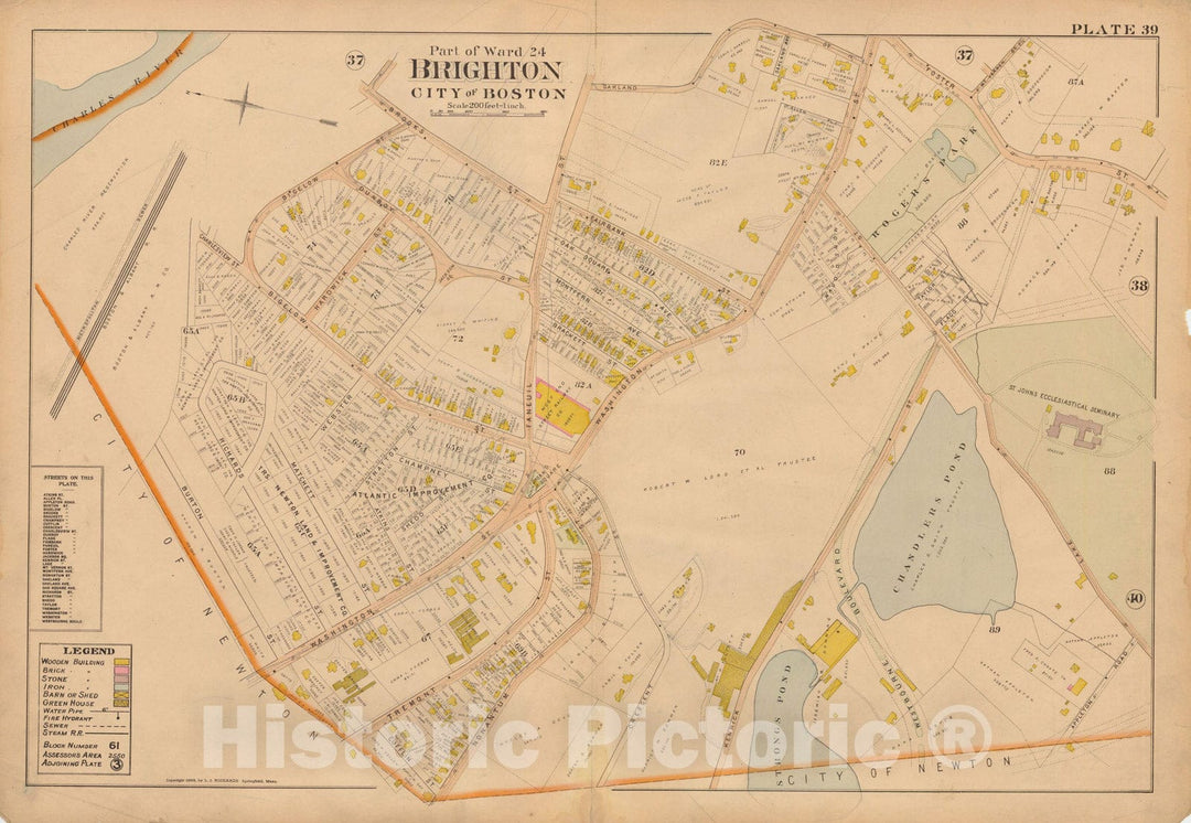 Historic Map : Atlas of Dorchester, West Roxbury and Brighton, Brighton 1899 Plate 039 , Vintage Wall Art