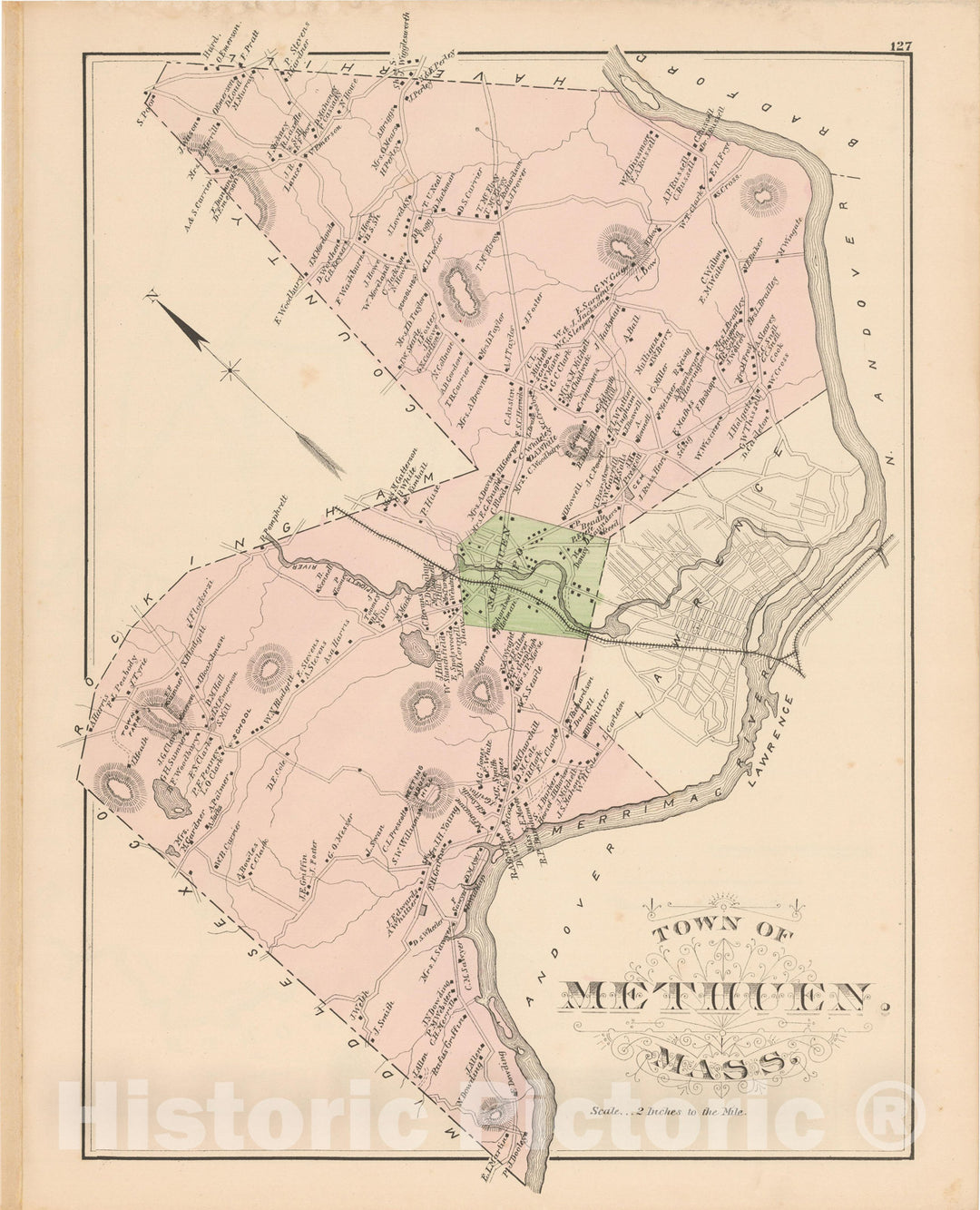 Historic Map : Atlas of Essex County, Methuen 1884 , v2, Vintage Wall Art