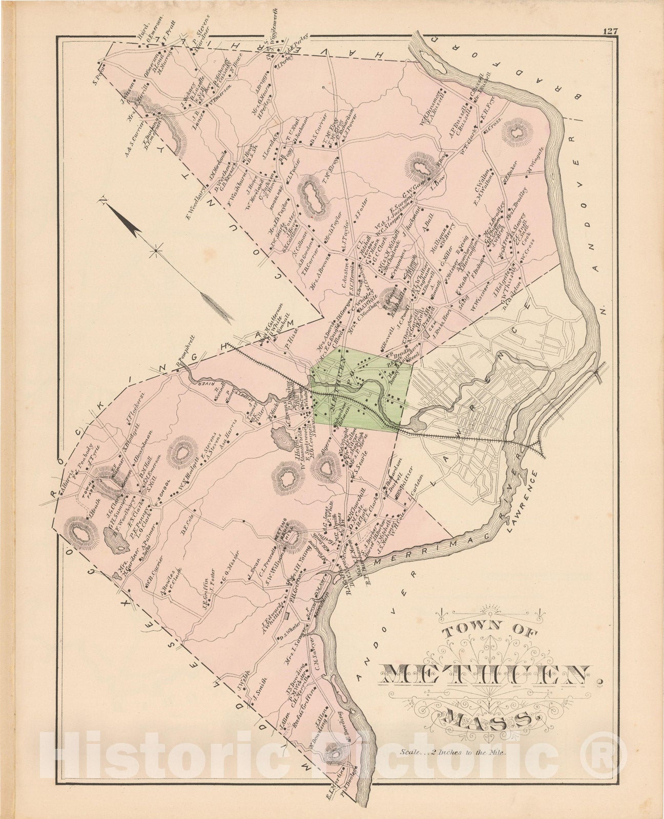 Historic Map : Atlas of Essex County, Methuen 1884 , v2, Vintage Wall Art
