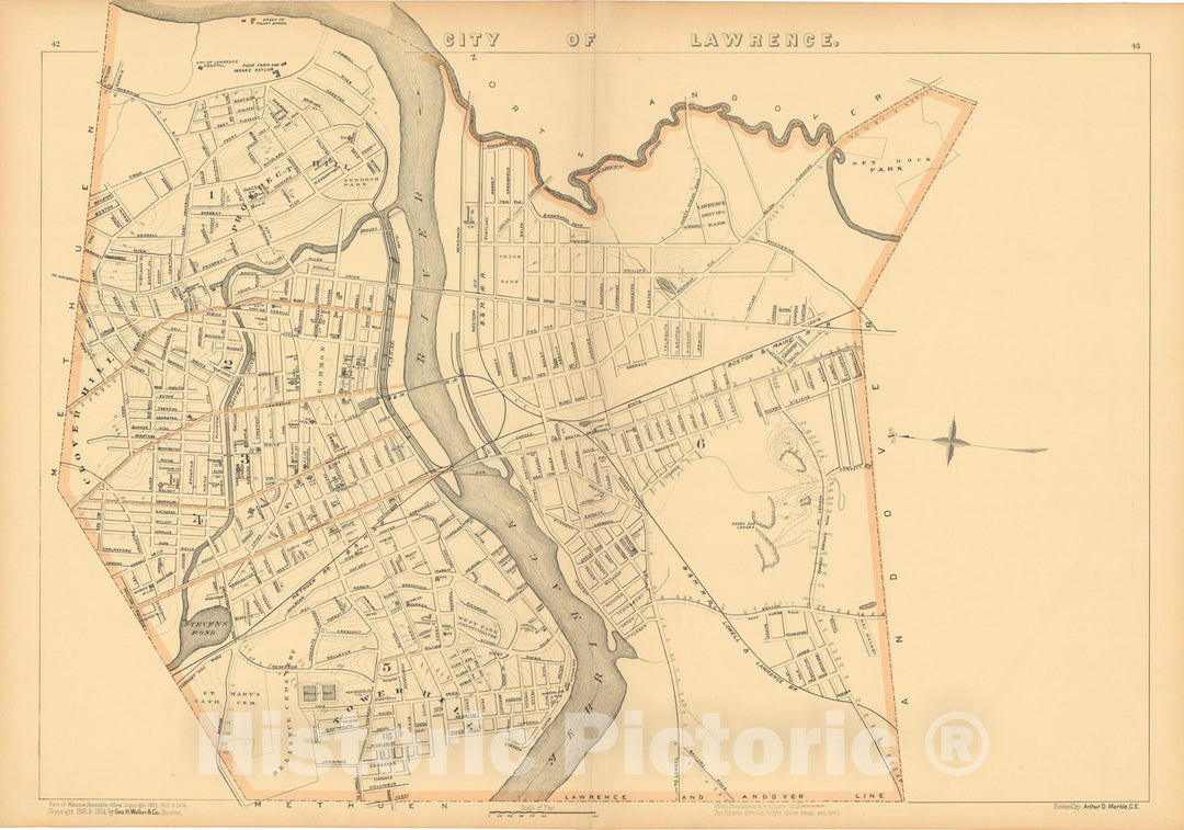 Historic Map : Atlas of Massachusetts, Lawrence 1904 , Vintage Wall Art