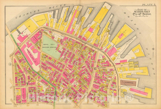 Historic Map : Atlas City of Boston, City Proper and Roxbury, Boston 1890 Plate 005 , Vintage Wall Art