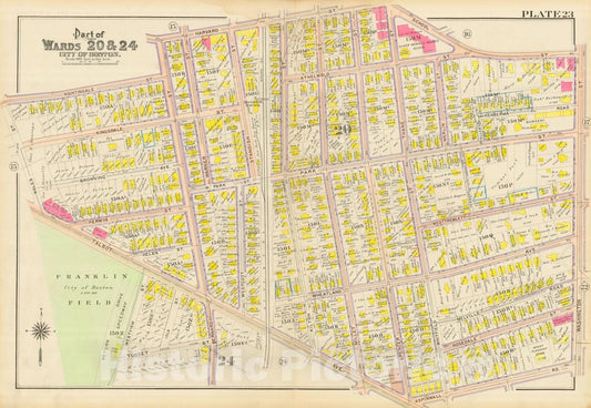 Historic Map : Atlas City of Boston, Dorchester, Dorchester 1910 Plate 023 , Vintage Wall Art