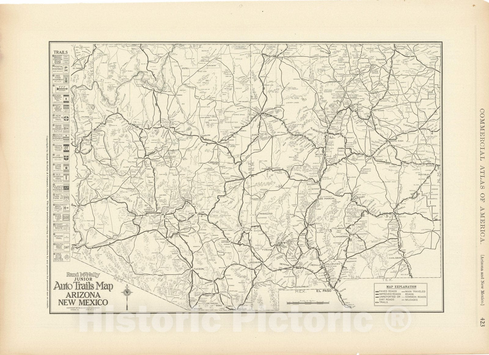 Historic Map : Arizona & New Mexico 1925 , Vintage Wall Art