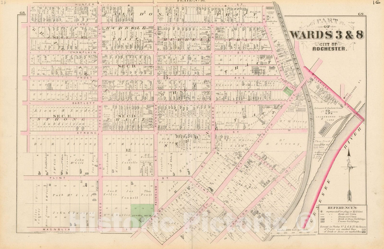 Historic Map : Atlas of Rochester, NY, Rochester 1875 Plate 016 , Vintage Wall Art