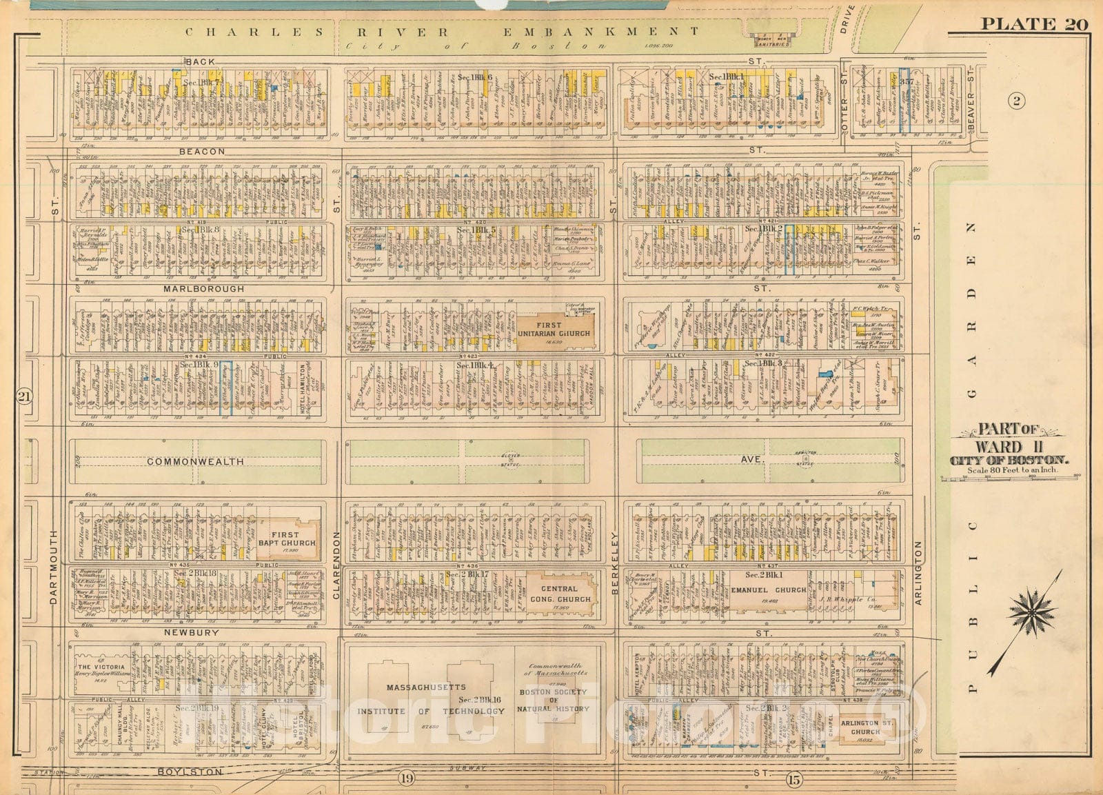 Historic Map : Atlas City of Boston, Boston 1912 Plate 020 , Vintage Wall Art