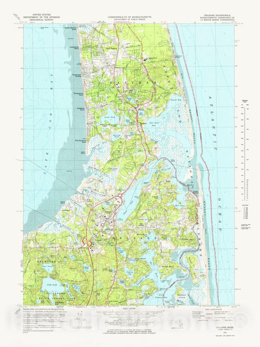Historic Map : USGS 7.5 Minute Sheets and Quadrangles, Orleans 1974 Topographic Map , Vintage Wall Art