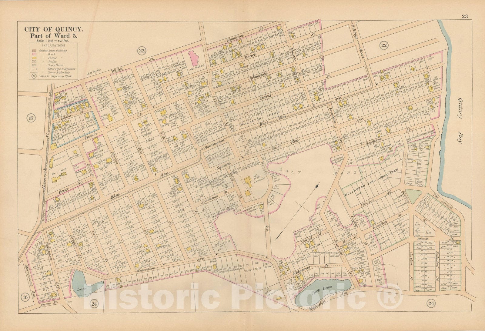 Historic Map : Atlas City of Quincy, Norfolk County, Mass., Quincy 1897 Plate 023 , Vintage Wall Art