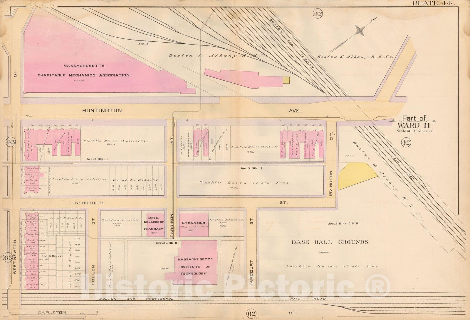 Historic Map : Atlas City of Boston, City Proper, Vol. 2, Boston 1888 Plate 044 , Vintage Wall Art