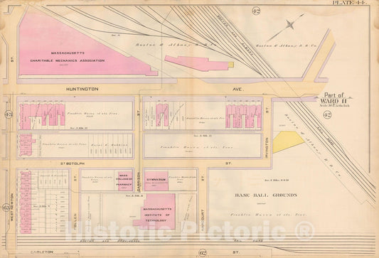 Historic Map : Atlas City of Boston, City Proper, Vol. 2, Boston 1888 Plate 044 , Vintage Wall Art