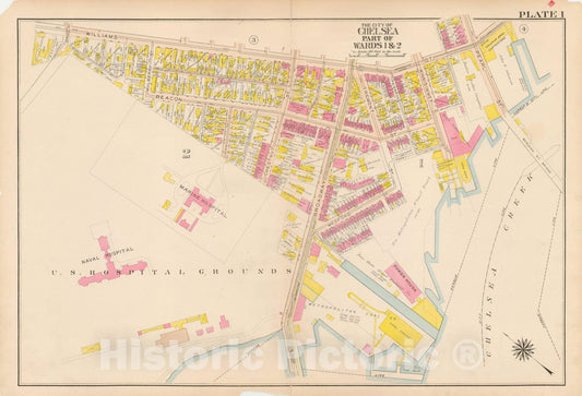 Historic Map : Atlas of Chelsea, Revere and Winthrop, Chelsea 1914 Plate 001 , Vintage Wall Art