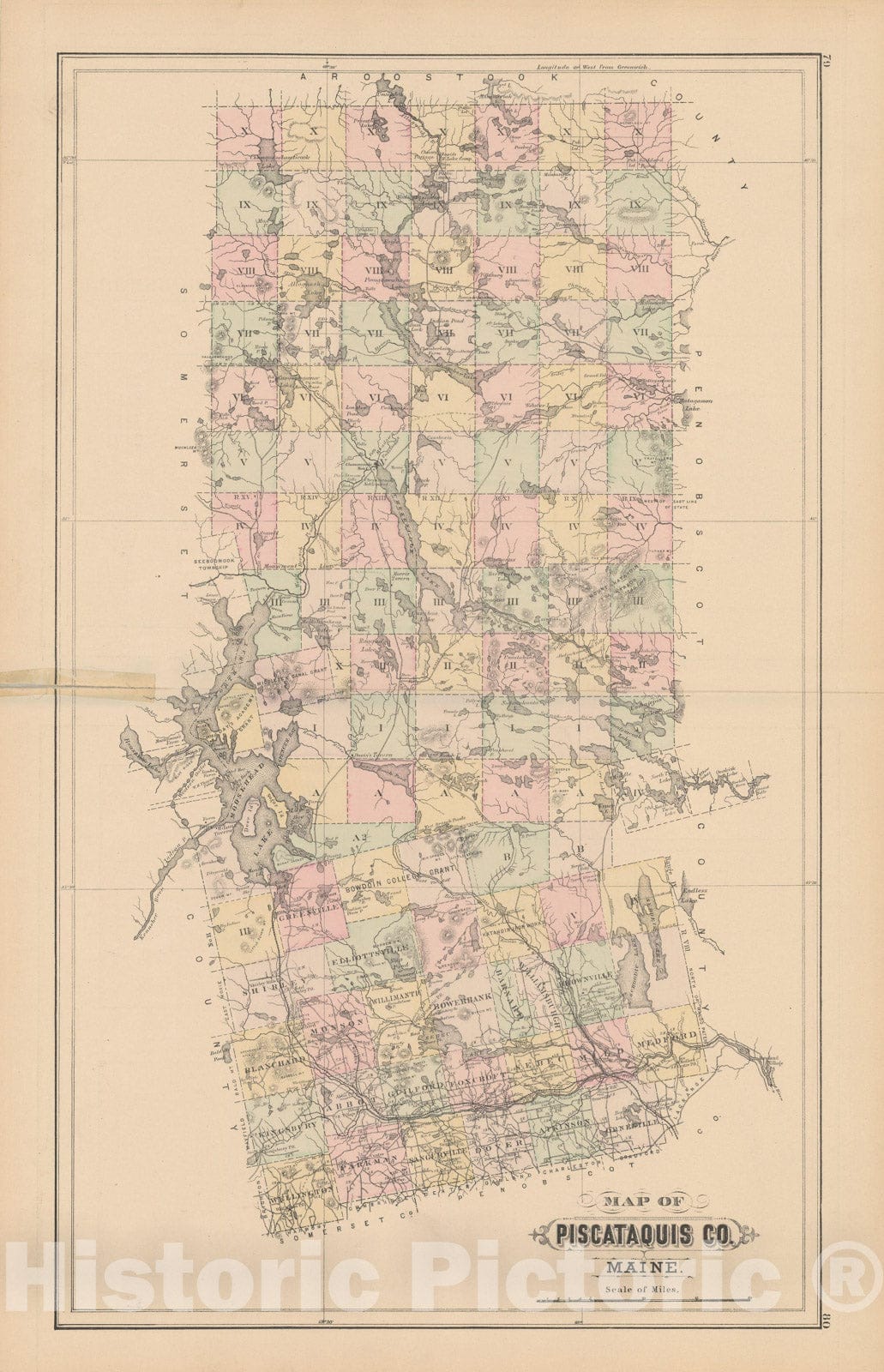 Historic Map : Atlas of Maine, Piscataquis 1885 , Vintage Wall Art