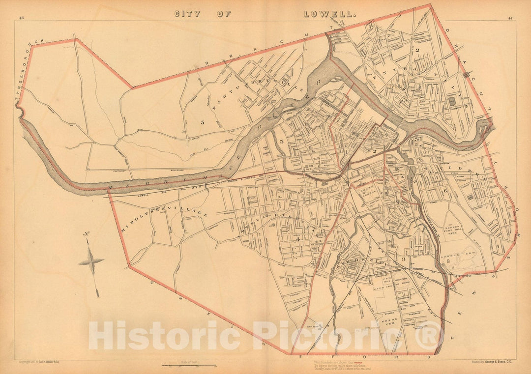 Historic Map : Atlas of Massachusetts, Lowell 1891 , Vintage Wall Art