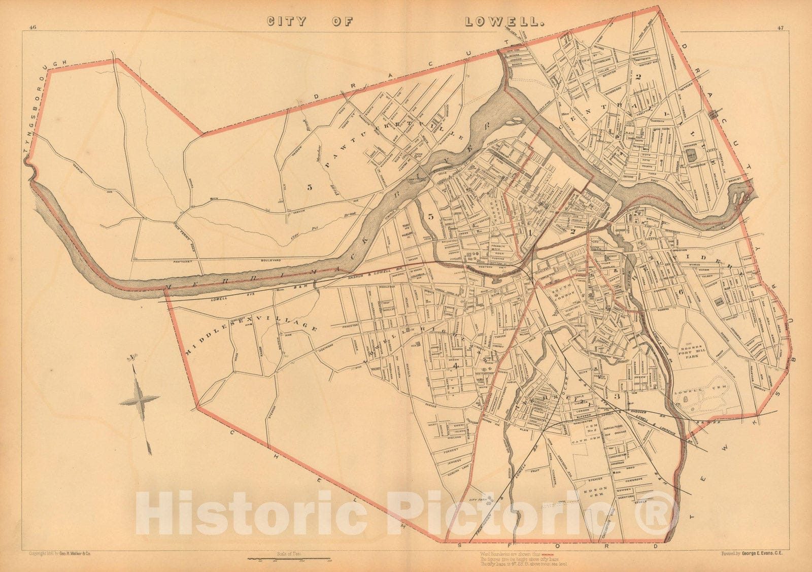 Historic Map : Atlas of Massachusetts, Lowell 1891 , Vintage Wall Art