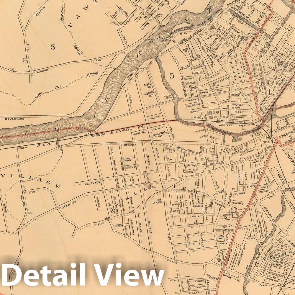 Historic Map : Atlas of Massachusetts, Lowell 1891 , Vintage Wall Art