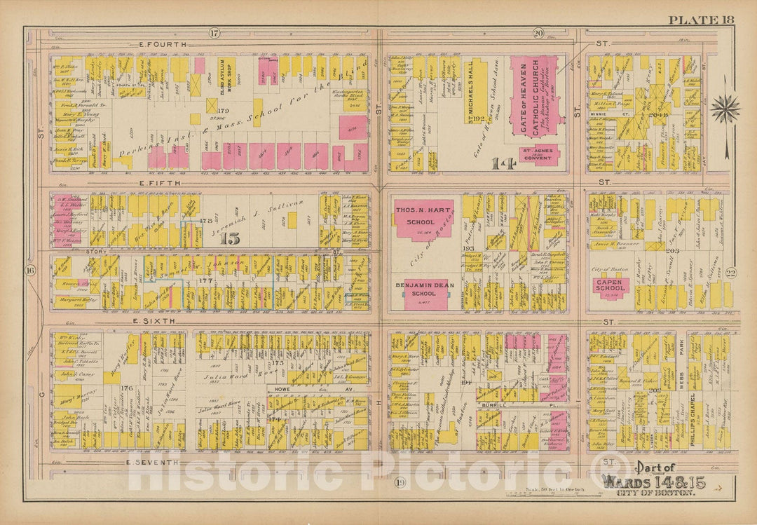 Historic Map : Atlas of South Boston, South Boston 1910 Plate 018 , Vintage Wall Art