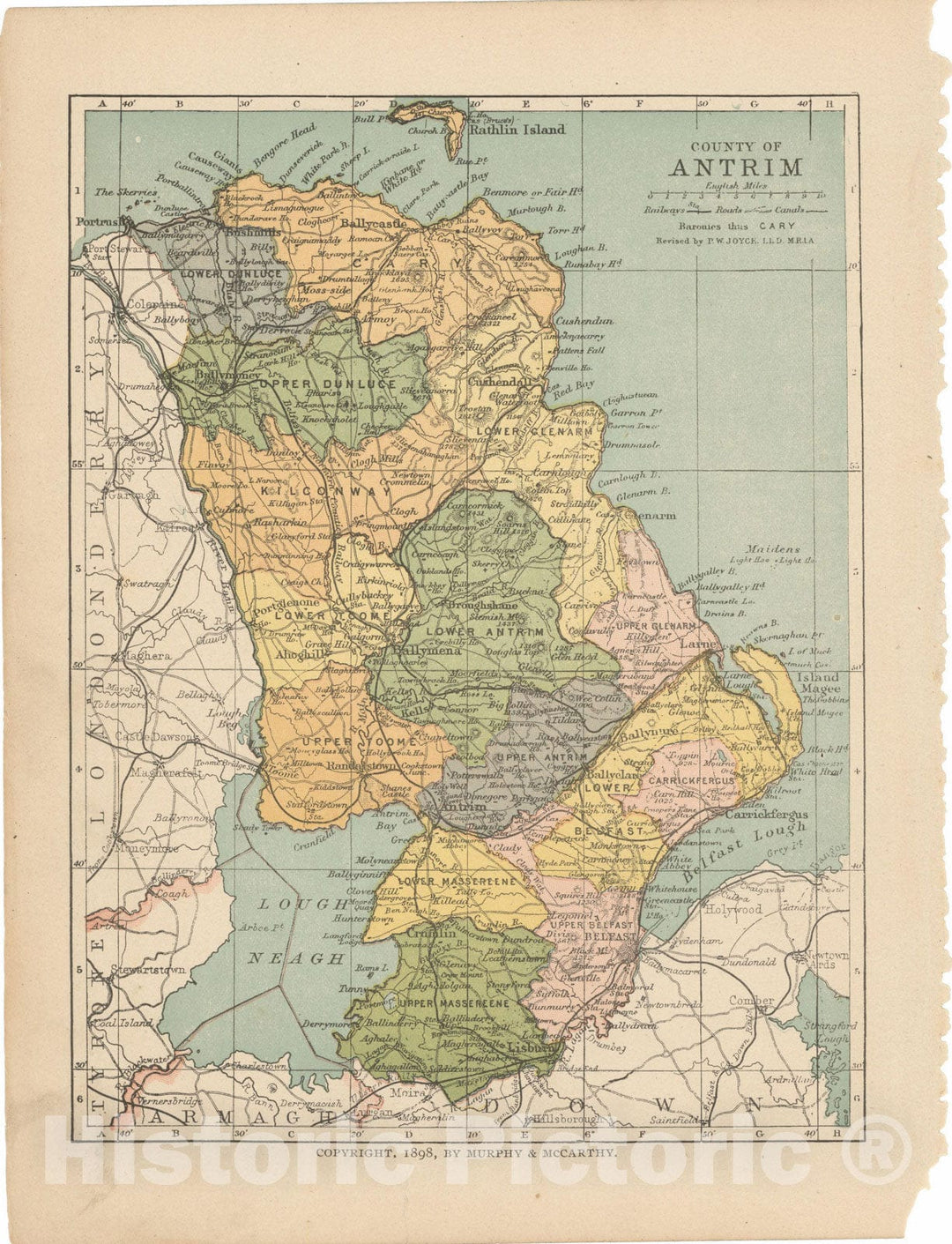 Historic Map : Irish County Maps, Antrim 1900 , Vintage Wall Art