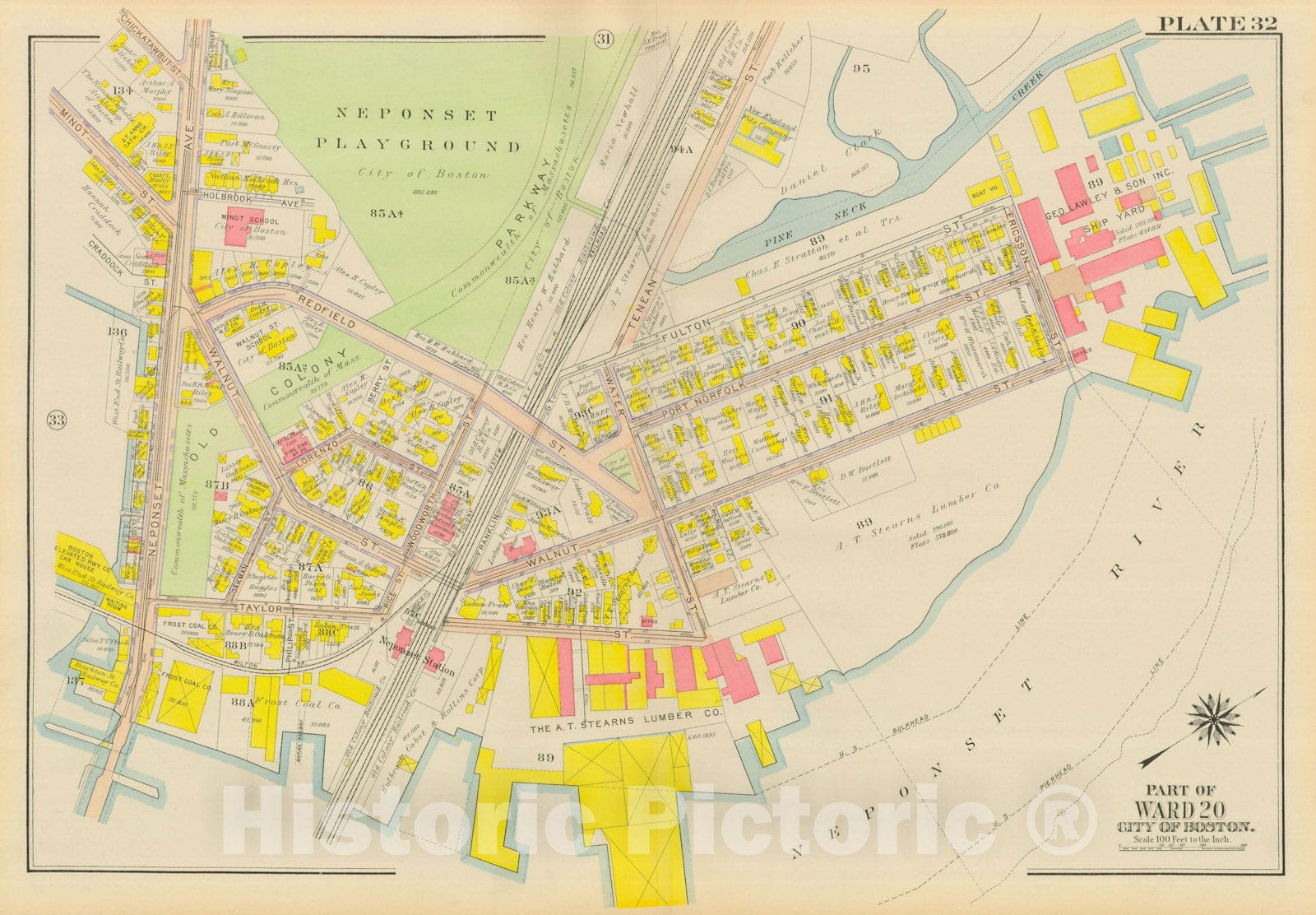 Historic Map : Atlas City of Boston, Dorchester, Dorchester 1918 Plate 032 , Vintage Wall Art