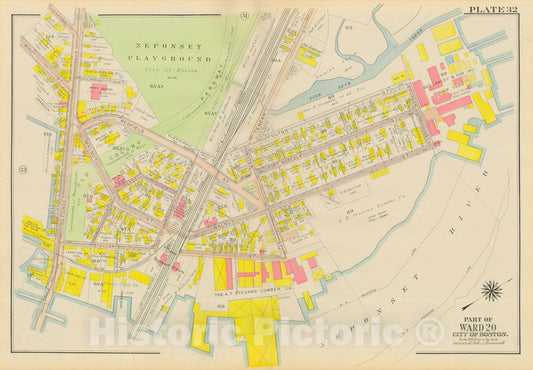 Historic Map : Atlas City of Boston, Dorchester, Dorchester 1918 Plate 032 , Vintage Wall Art