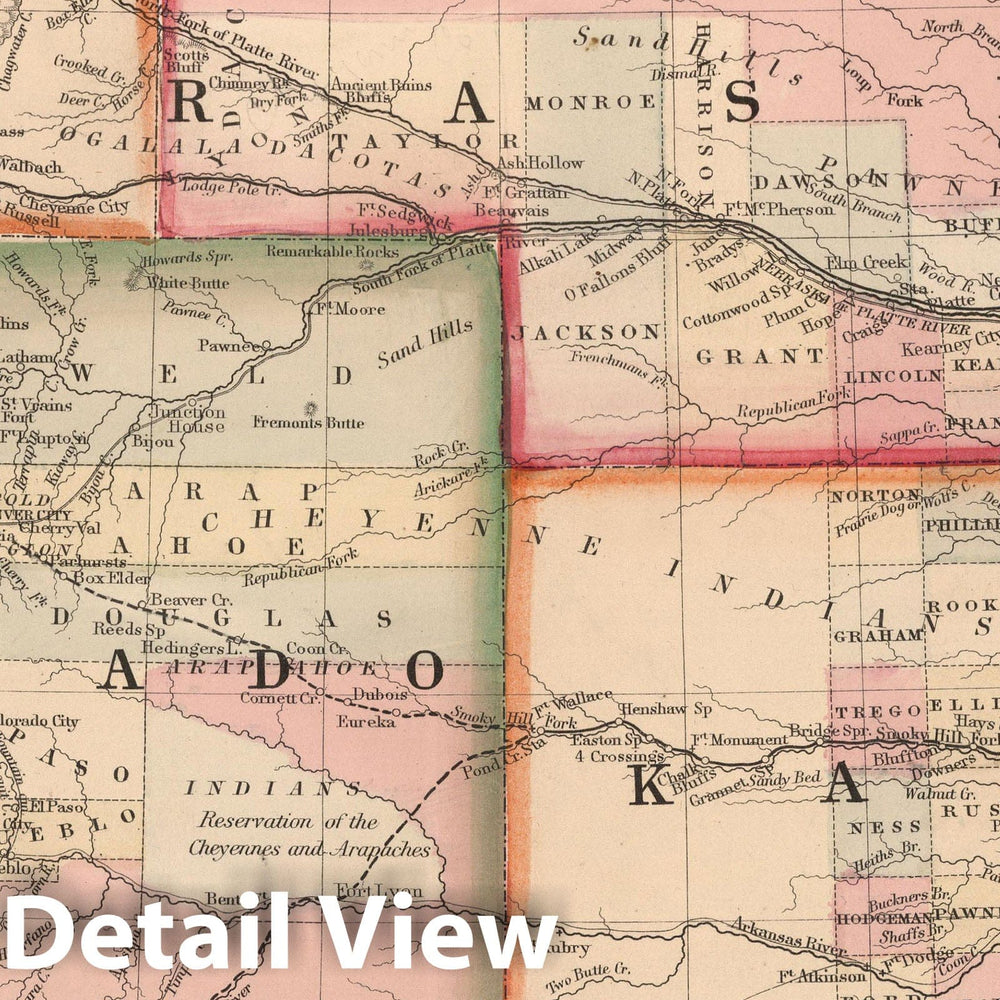 Historic Map : Colorado & Kansas & Nebraska 1867 , New General Atlas , Vintage Wall Art