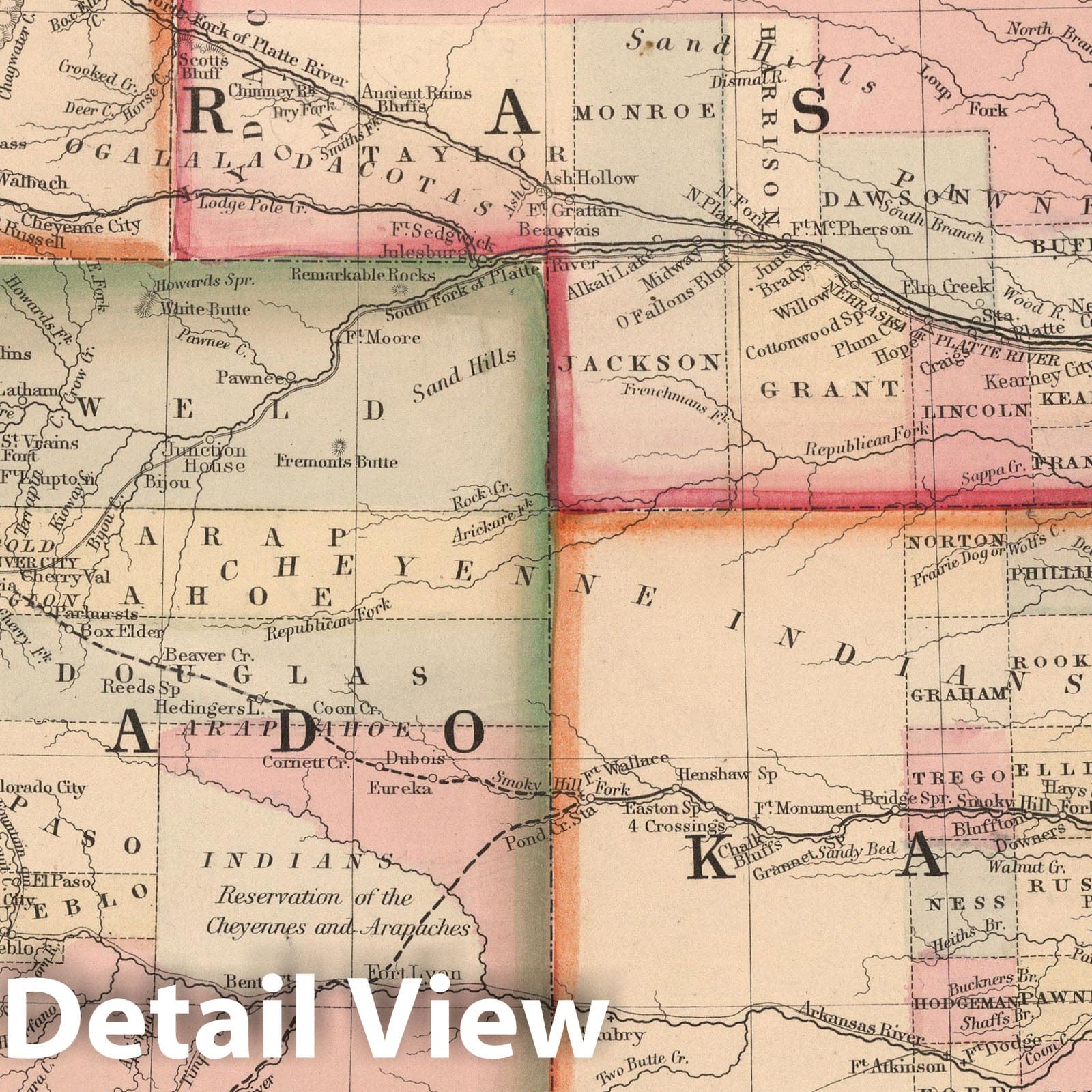 Historic Map : Colorado & Kansas & Nebraska 1867 , New General Atlas , Vintage Wall Art