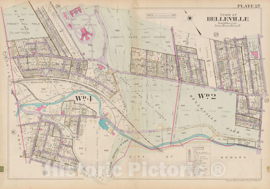 Historic Map : Atlas of Bloomfield, Belleville and Nutley; Essex County Vol D, Belleville 1932 Plate 027 , Vintage Wall Art