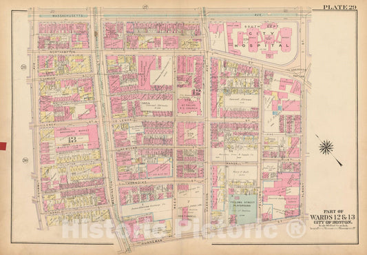 Historic Map : Atlas City of Boston, Boston Proper and Back Bay, Boston 1922 Plate 029 , Vintage Wall Art