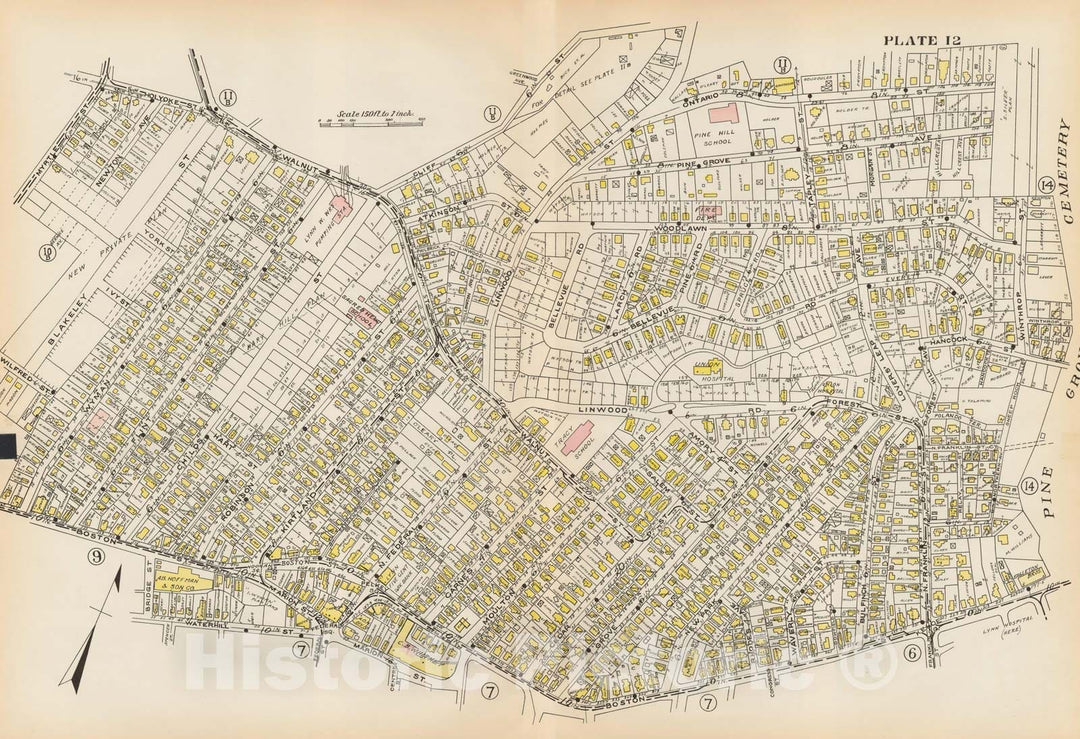 Historic Map : Atlas of Lynn, Nahant & Swampscott, Lynn 1924 Plate 012 , Vintage Wall Art