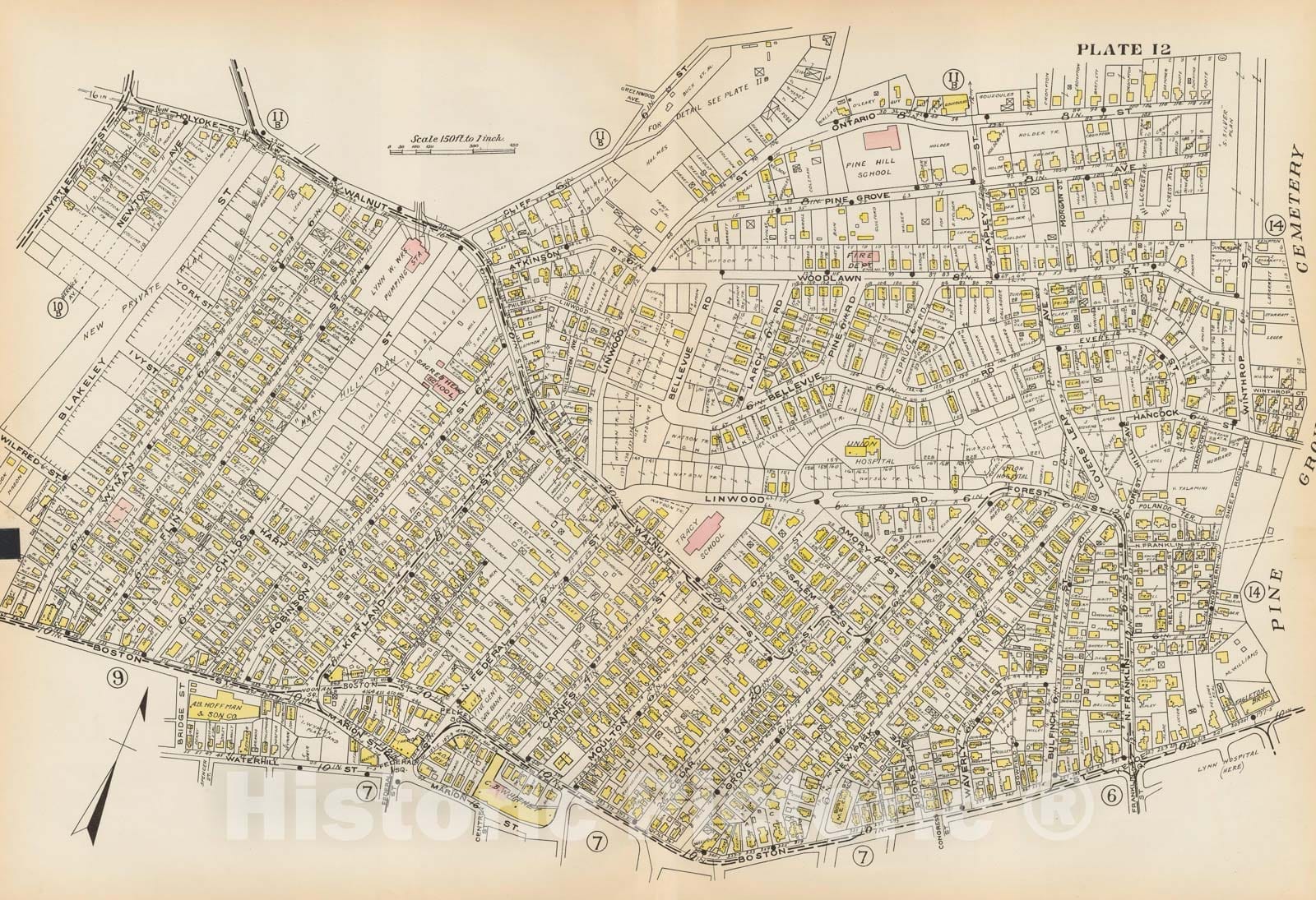 Historic Map : Atlas of Lynn, Nahant & Swampscott, Lynn 1924 Plate 012 , Vintage Wall Art