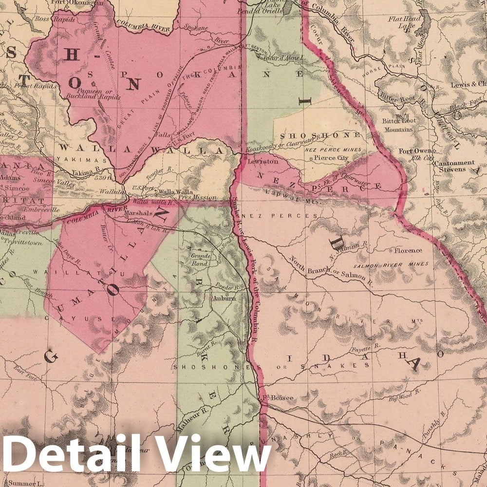 Historic Map : Idaho & Oregon & Washington 1865 , Johnson's Family Atlas , Vintage Wall Art
