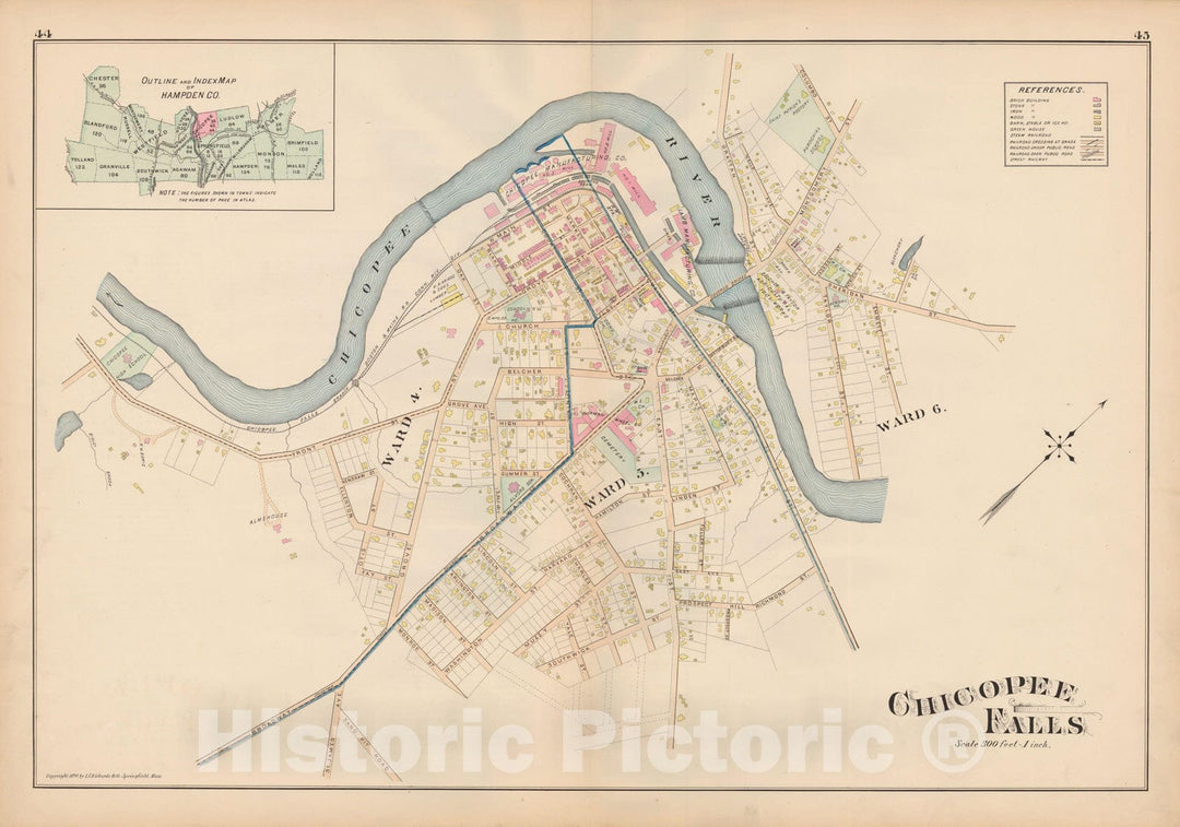 Historic Map : Atlas of Hampden County, Massachusetts, Chicopee 1894 , Vintage Wall Art