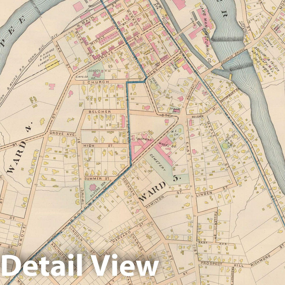 Historic Map : Atlas of Hampden County, Massachusetts, Chicopee 1894 , Vintage Wall Art