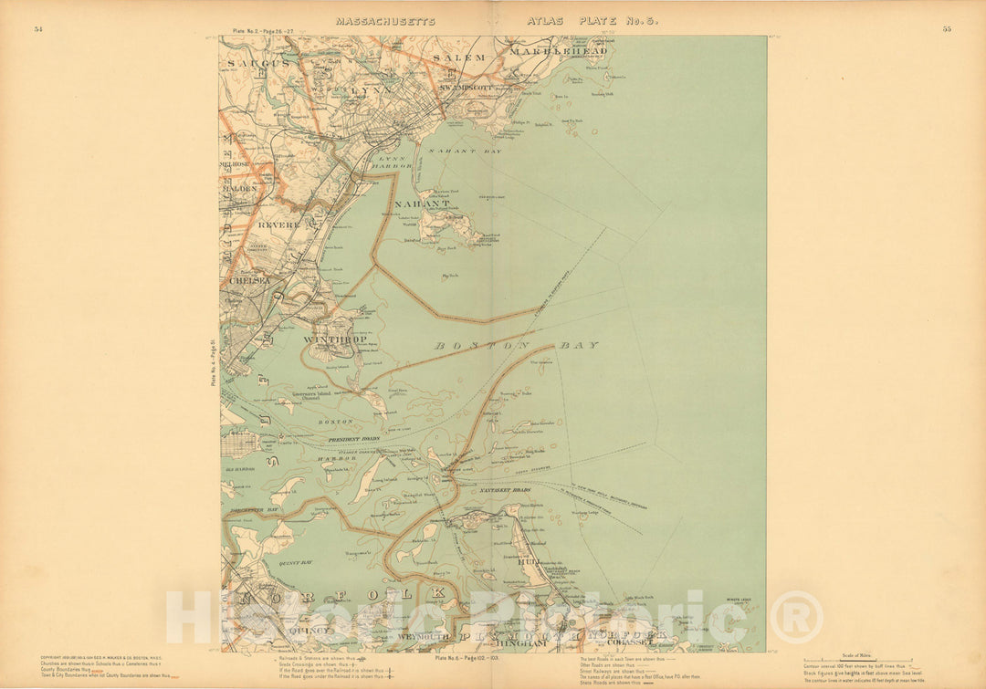 Historic Map : Atlas of Massachusetts, Boston Harbor 1904 , Vintage Wall Art