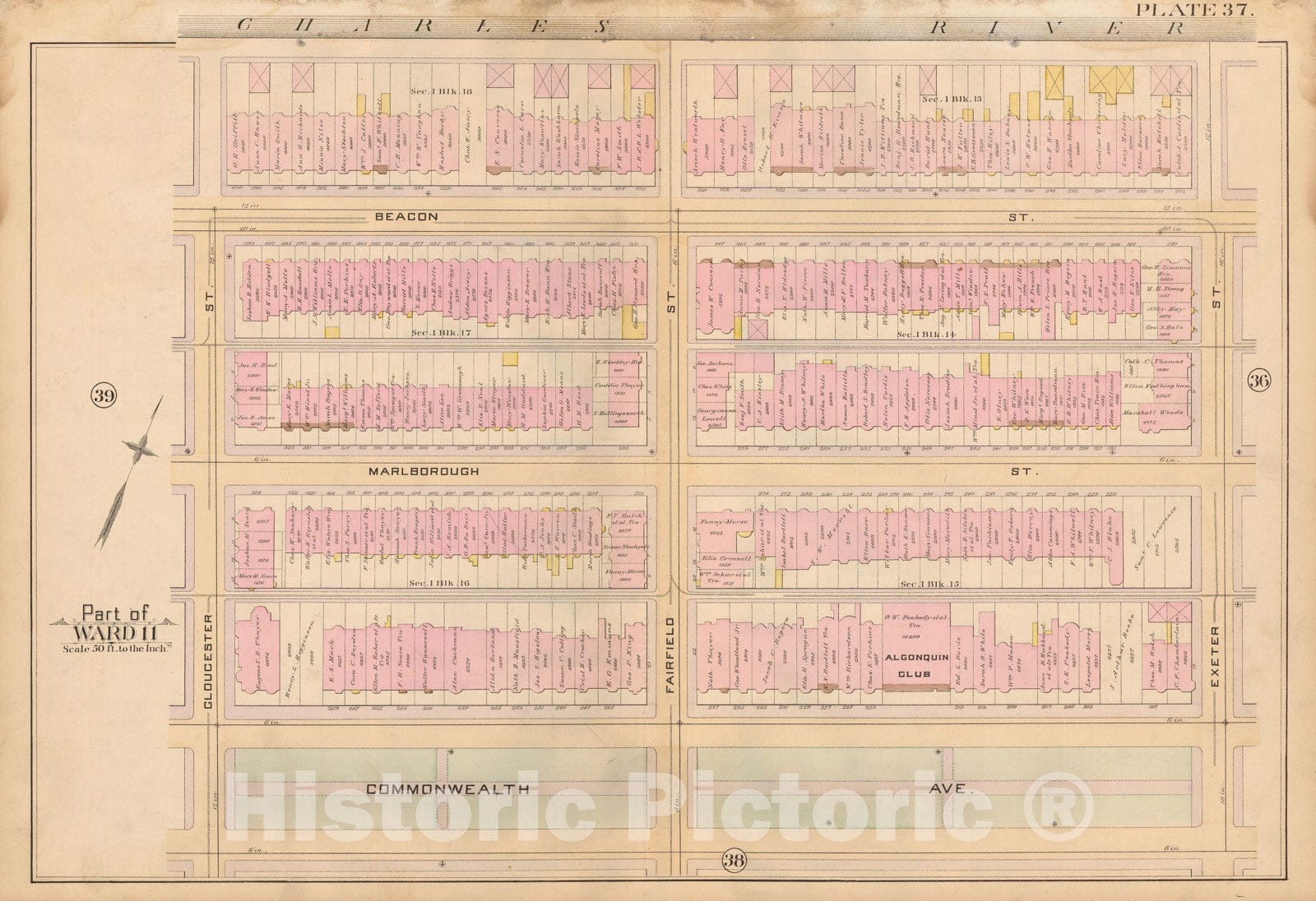 Historic Map : Atlas City of Boston, City Proper, Vol. 2, Boston 1888 Plate 037 , Vintage Wall Art