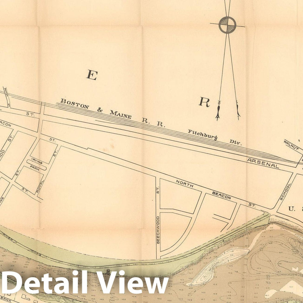 Historic Map : Charles River Dam Report c1902, Charles River Upper Basin Contour Map (Left Panel) 1902 Topographic Map , Vintage Wall Art
