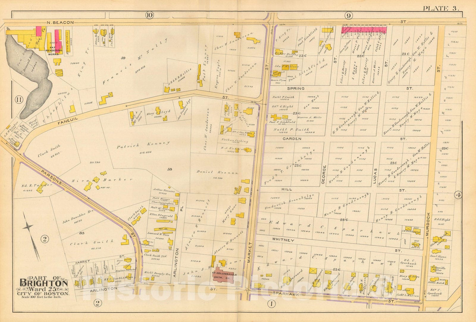 Historic Map : Atlas City of Boston, Volume 7, Brighton Mass., Brighton 1890 Plate 003 , Vintage Wall Art