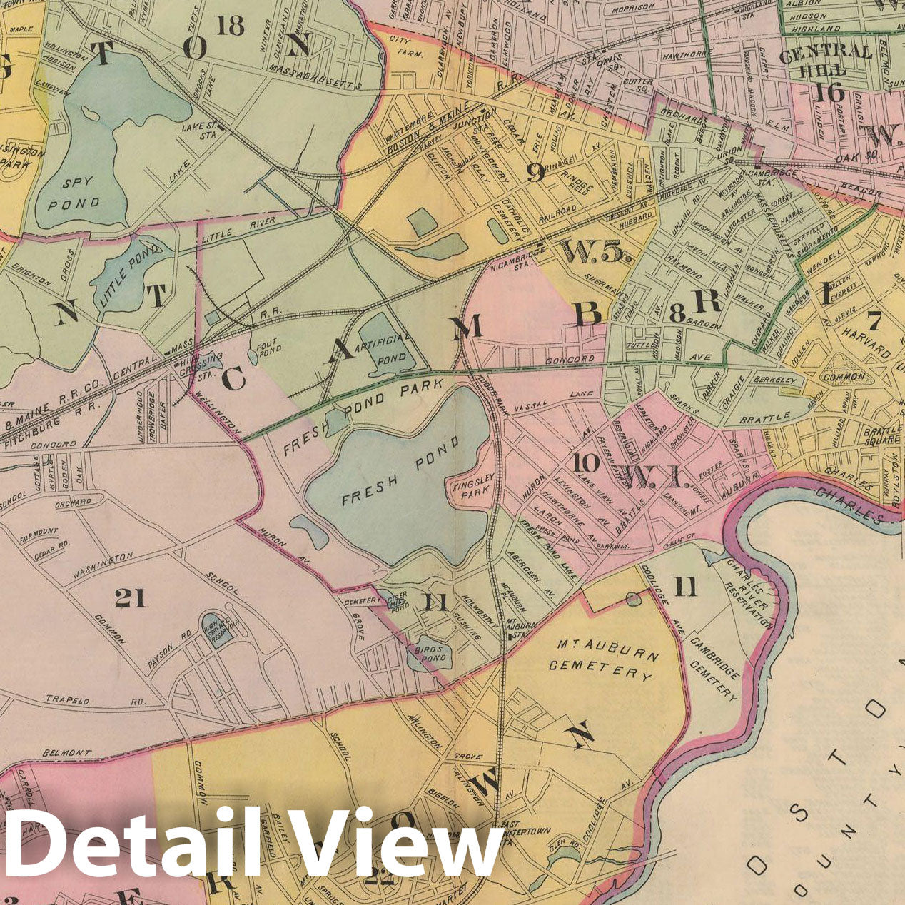 Historic Map : Atlas of Middlesex County, MA Vol. 1, Arlington & Belmont & Cambridge & Somerville & Watertown 1900 Plate 001 , Vintage Wall Art