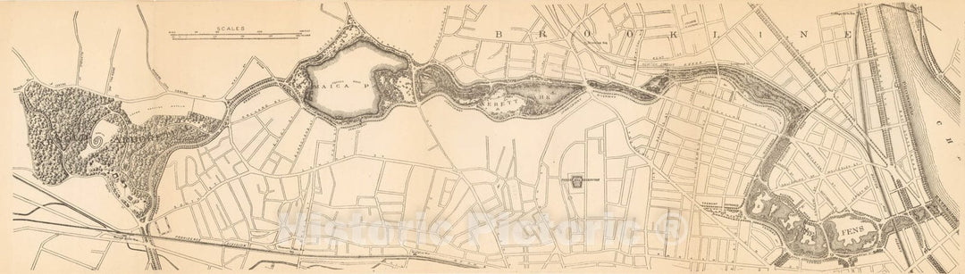 Historic Map : Emerald Necklace: Arboretum to Fens 1895 , Vintage Wall Art