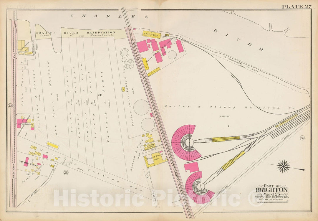 Historic Map : Atlas City of Boston Ward 25 Brighton, Allston 1909 Plate 027 , Vintage Wall Art