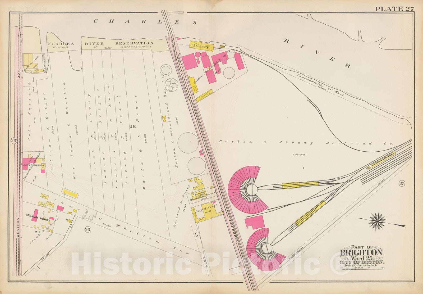 Historic Map : Atlas City of Boston Ward 25 Brighton, Allston 1909 Plate 027 , Vintage Wall Art